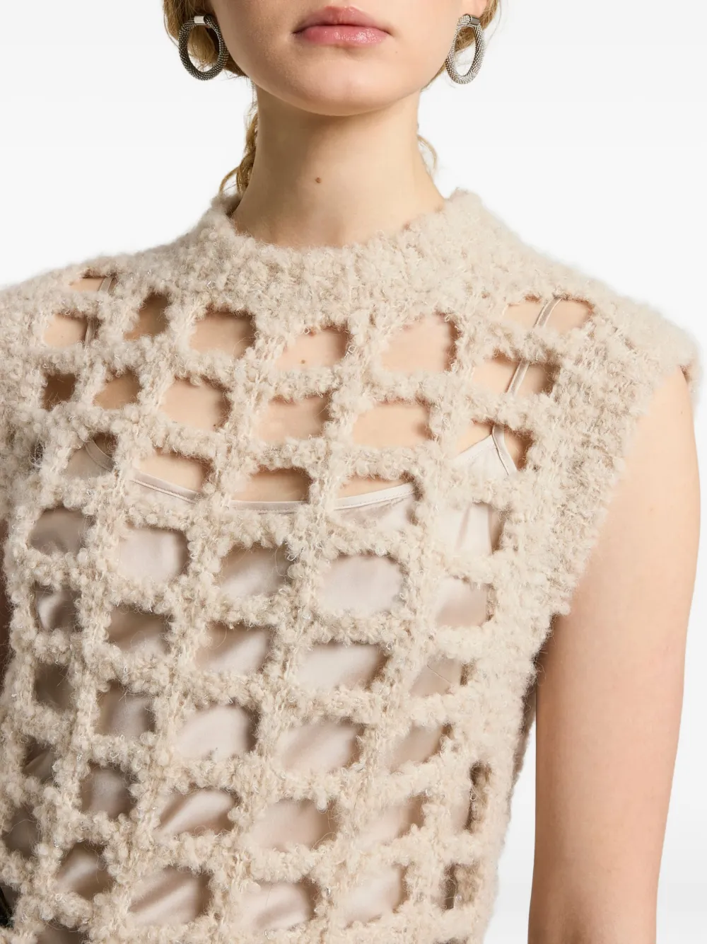 Peserico Mouwloze top met patroon Beige