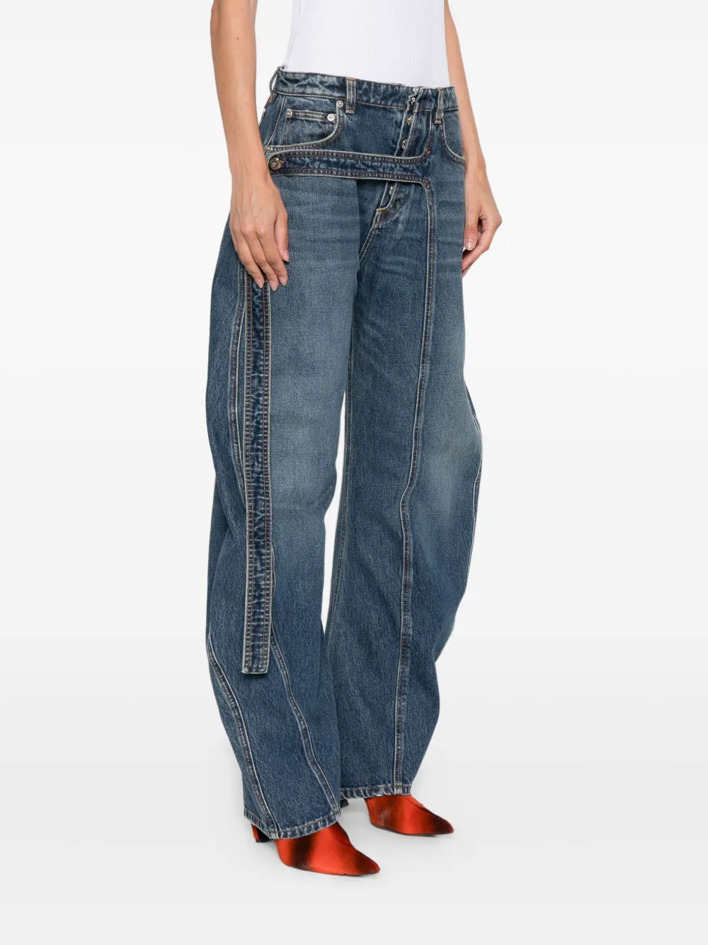 Jean Paul Gaultier Jeans met vlakken en ceintuur Blauw