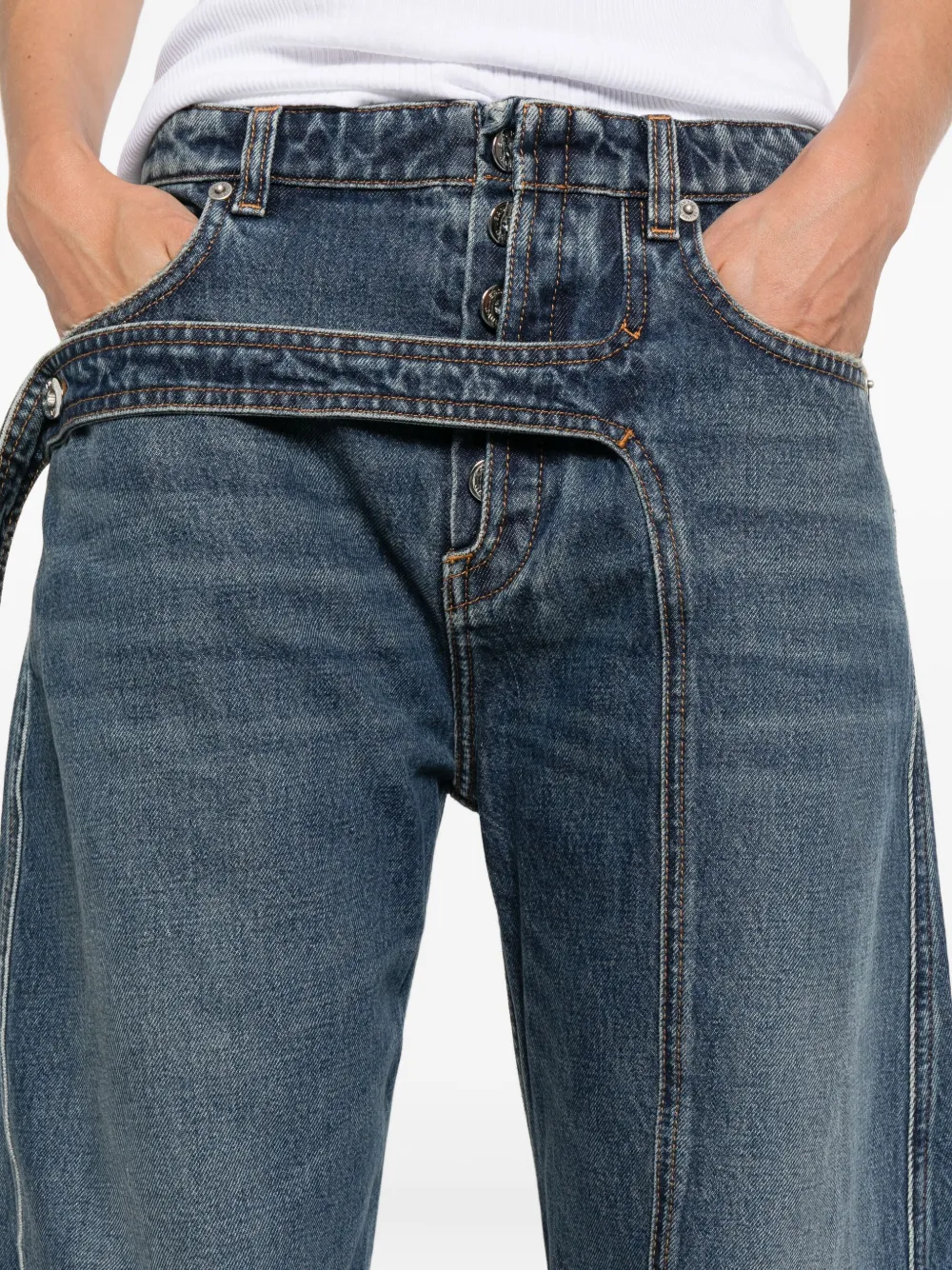 Jean Paul Gaultier Jeans met vlakken en ceintuur Blauw