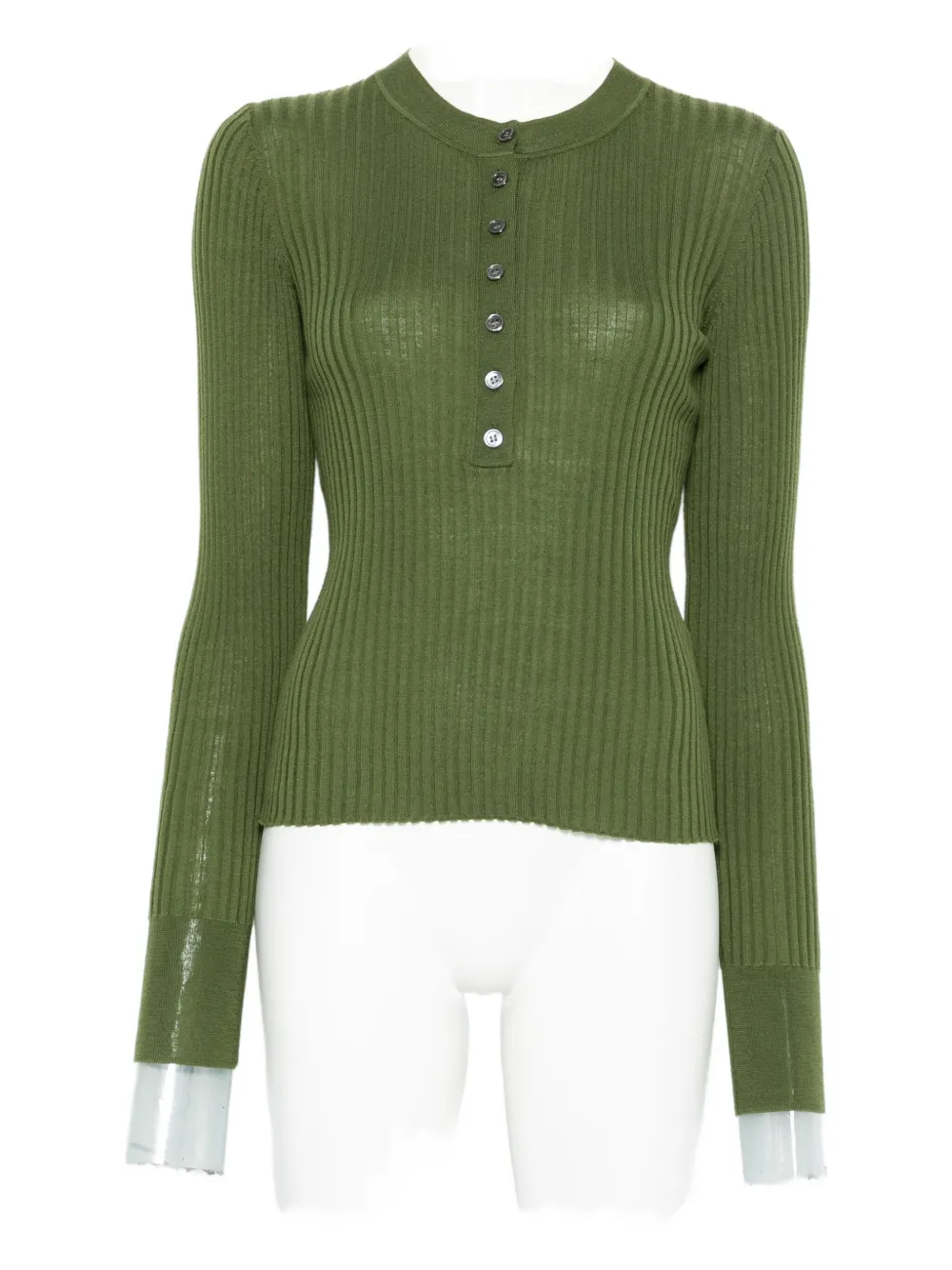 Soeur Ribbed Button-front Top In Green