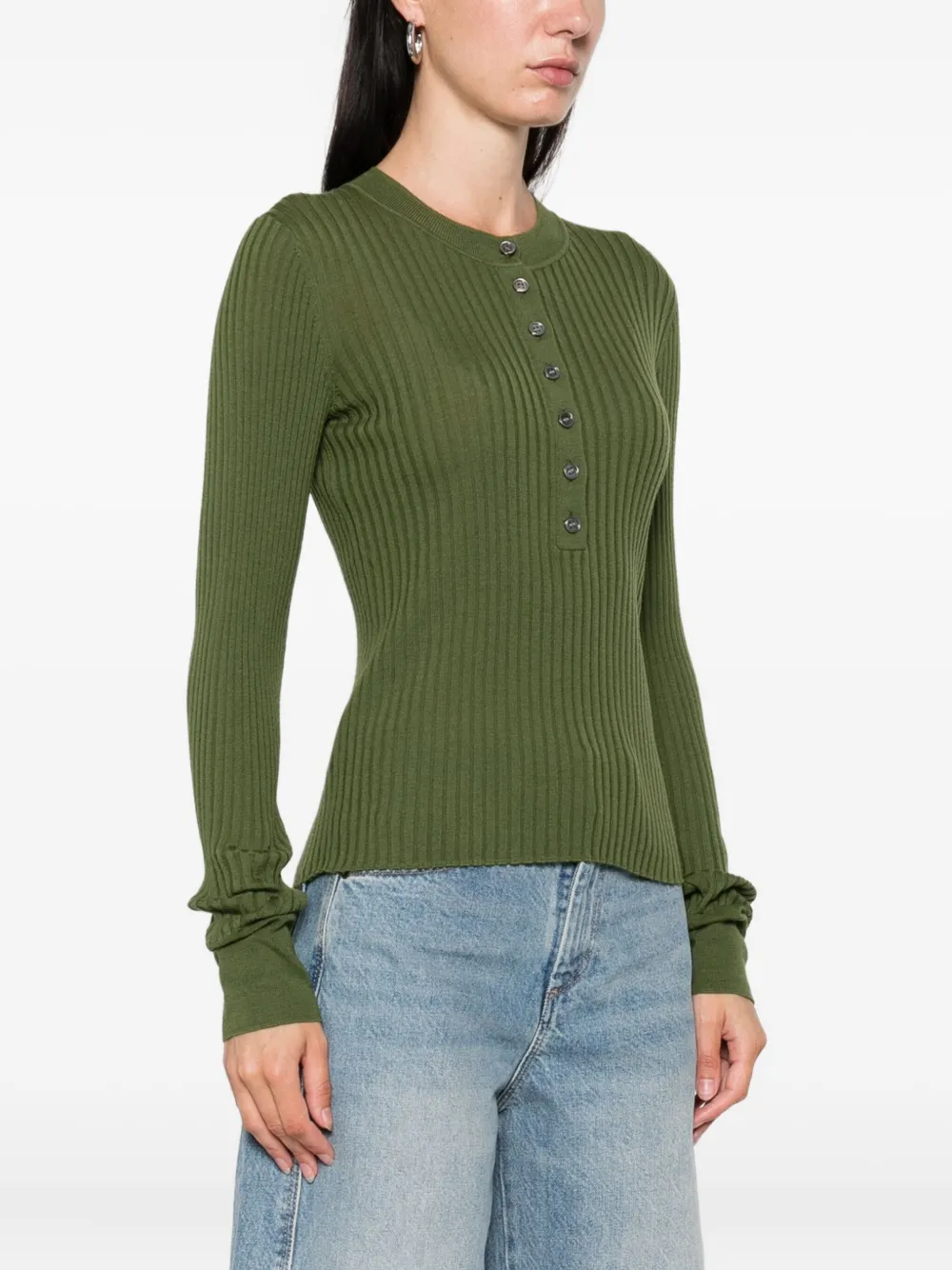 Soeur Geribbelde top met knopen Groen