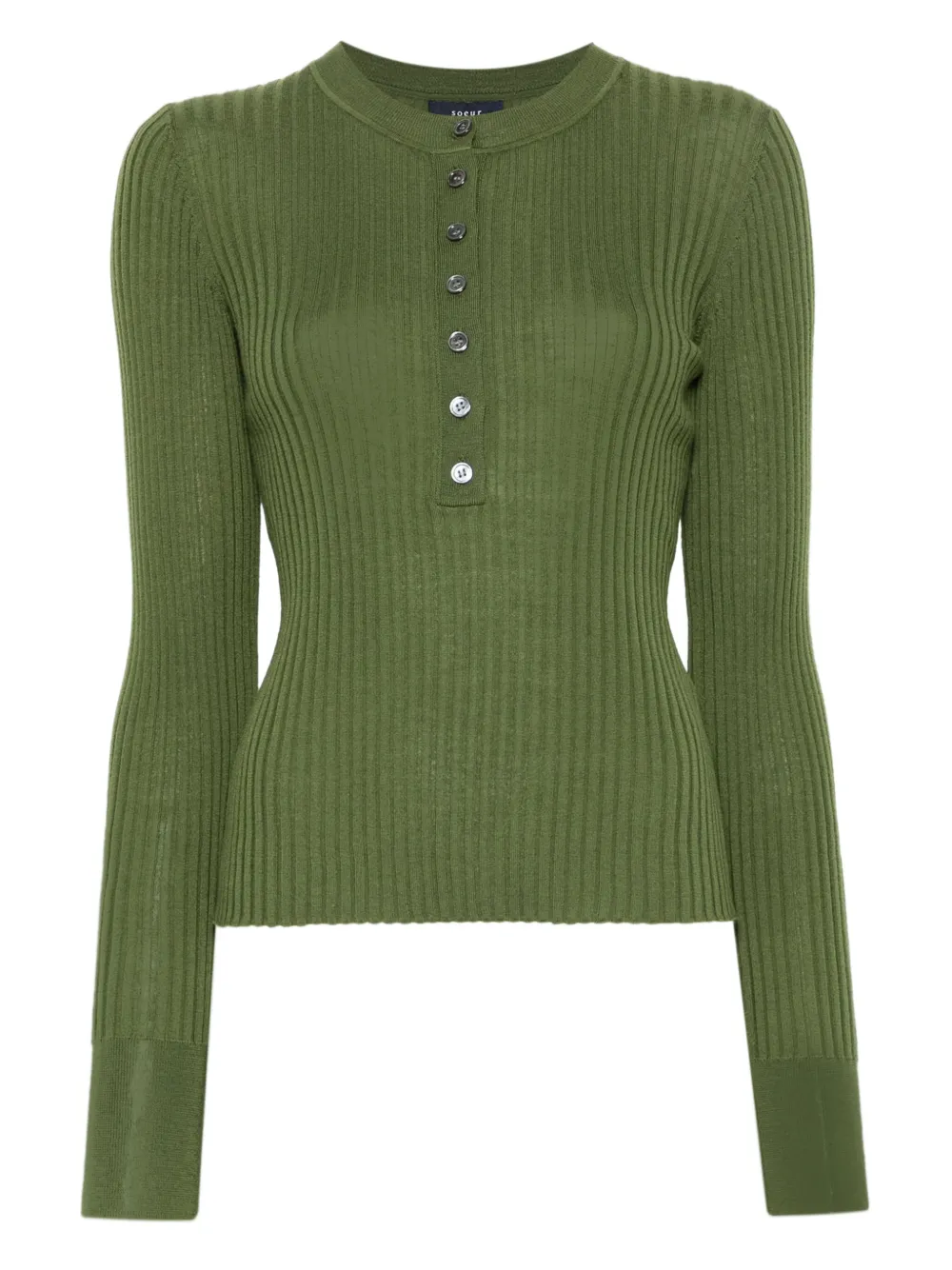 Soeur Geribbelde top met knopen Groen