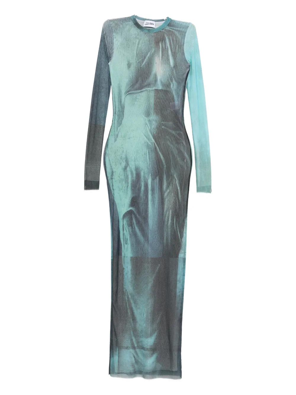 Jean Paul Gaultier Printed Long-sleeved Midi Dress In Blue