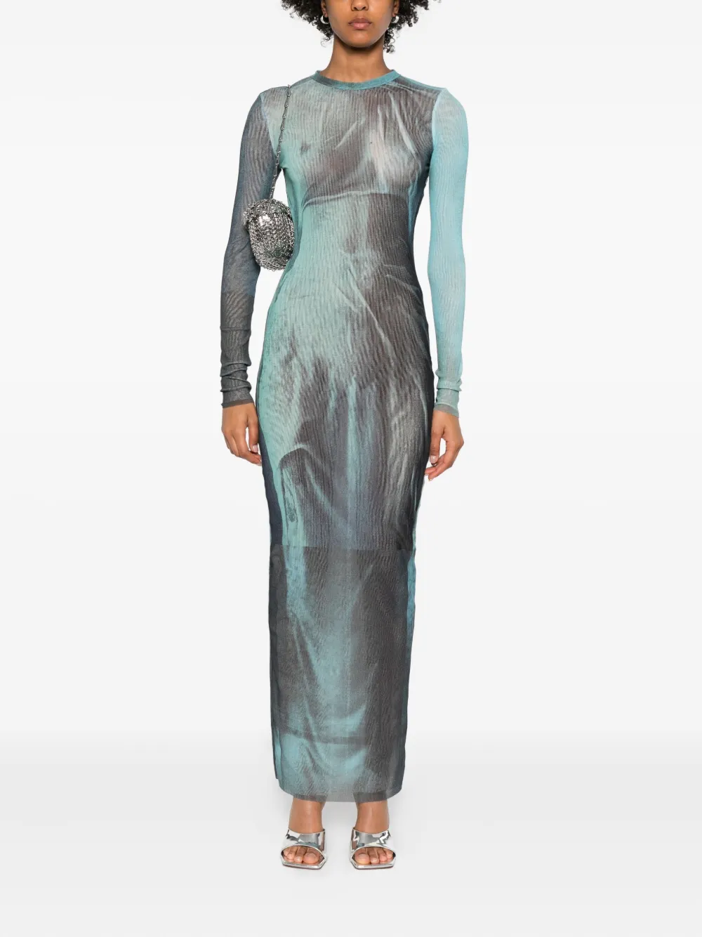 Jean Paul Gaultier printed long-sleeved midi dress - Blauw