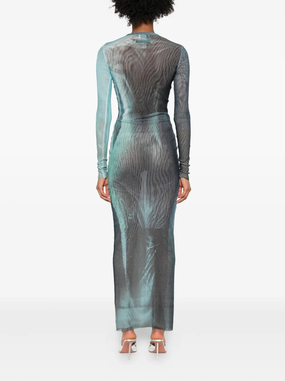 Jean Paul Gaultier Printed Long-sleeved Midi Dress In Blue