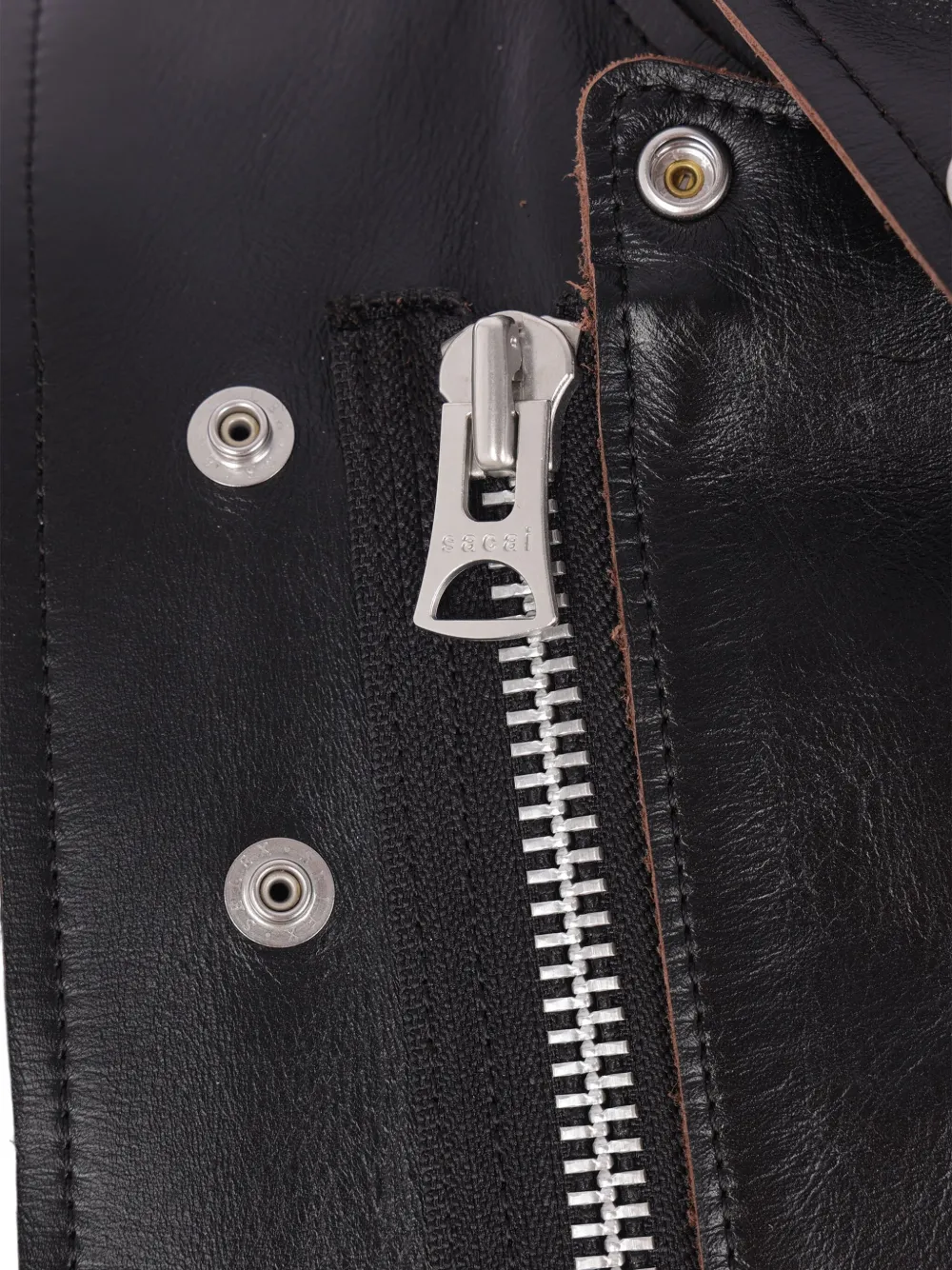 sacai Leren jack met drukknoopsluiting Zwart