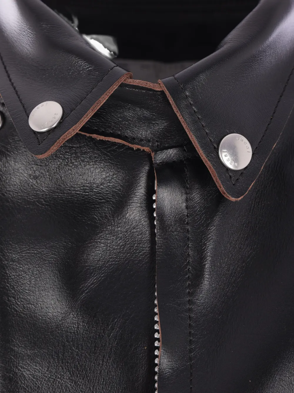 sacai Leren jack met drukknoopsluiting Zwart