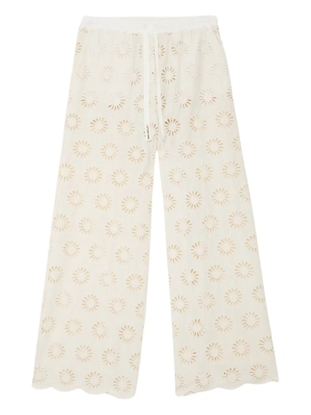Ottod'Ame Broek met wijde pijpen en uitgesneden bloemen Beige