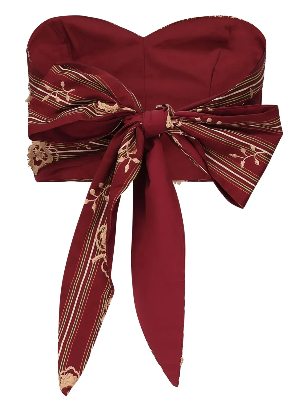 Ottod'Ame Gestreepte top met geborduurde bloemen Rood