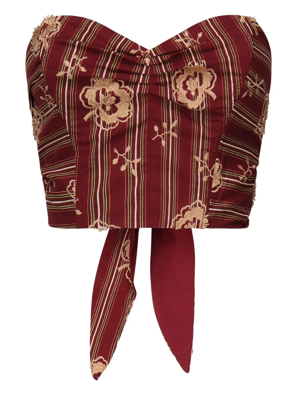 Ottod'Ame Gestreepte top met geborduurde bloemen Rood