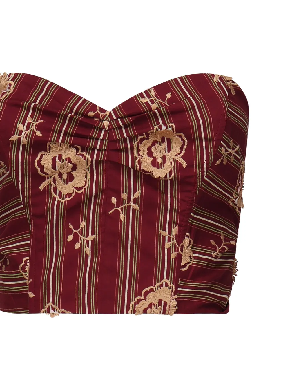 Ottod'Ame Gestreepte top met geborduurde bloemen Rood