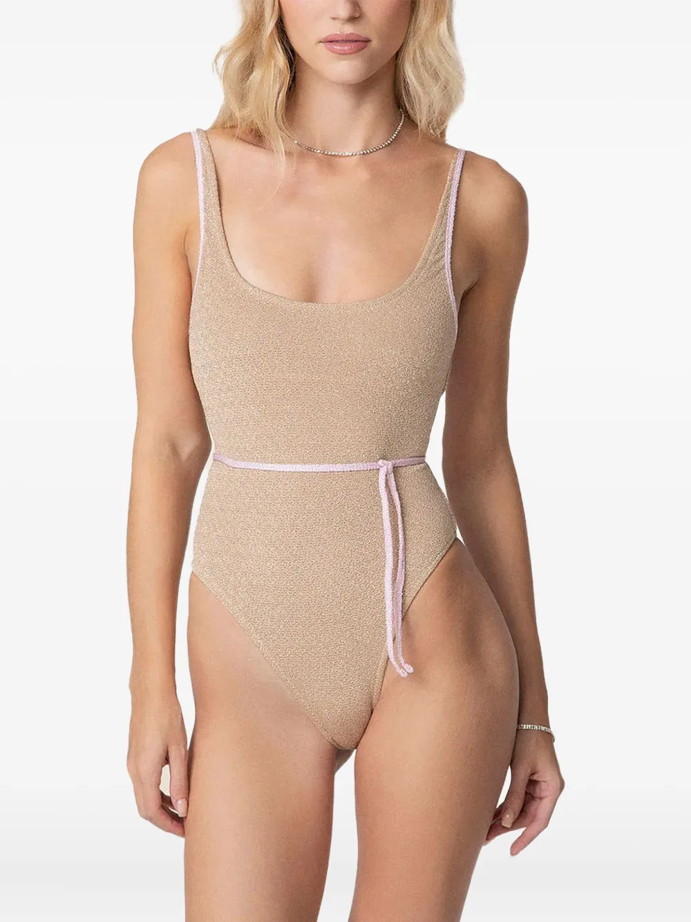 f**k woman Badpak met glitters en ceintuur Beige