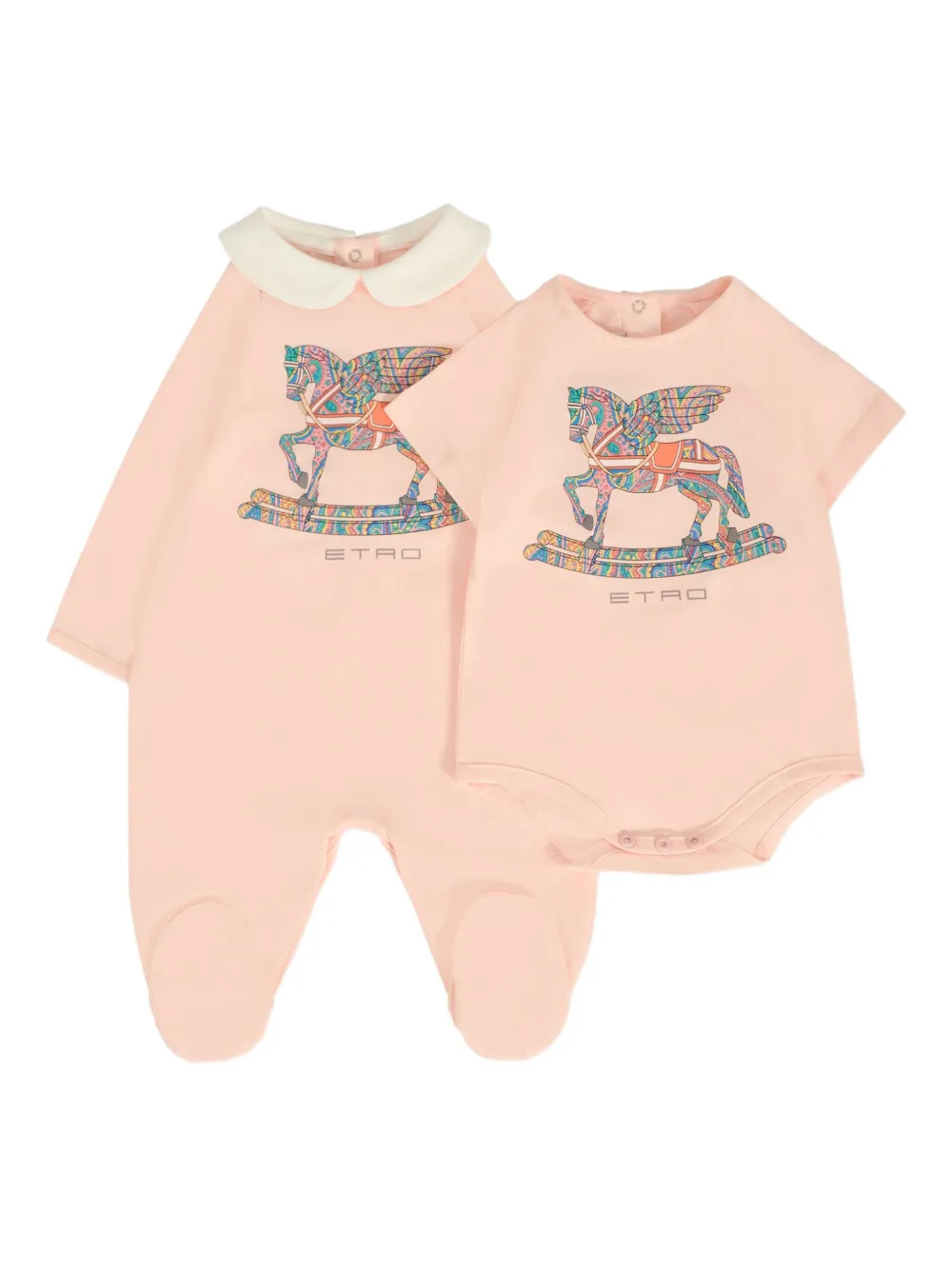 ETRO KIDS Pegaso-print cotton babygrow set Roze