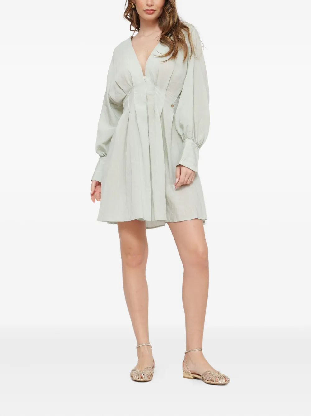 Ottod'Ame V-neck pleated mini dress - Beige