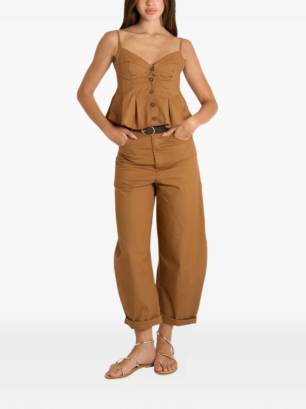 VICOLO button-front peplum top - Bruin