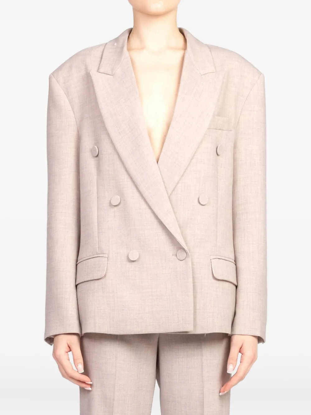 Vicolo Double-breasted Long-sleeve Blazer In Neutral