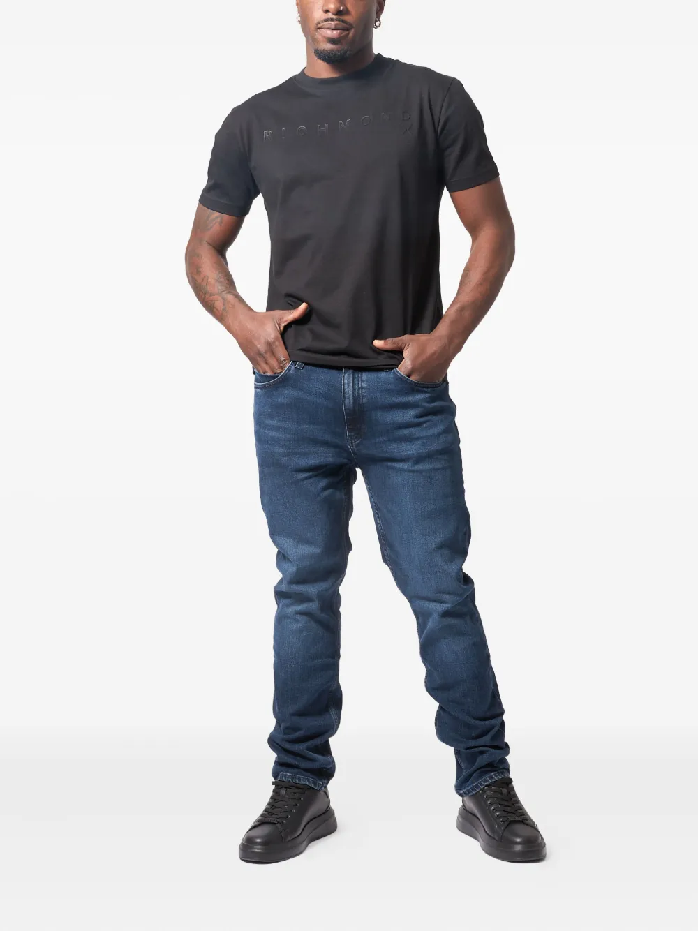 John Richmond T-shirt met geborduurd logo - Zwart