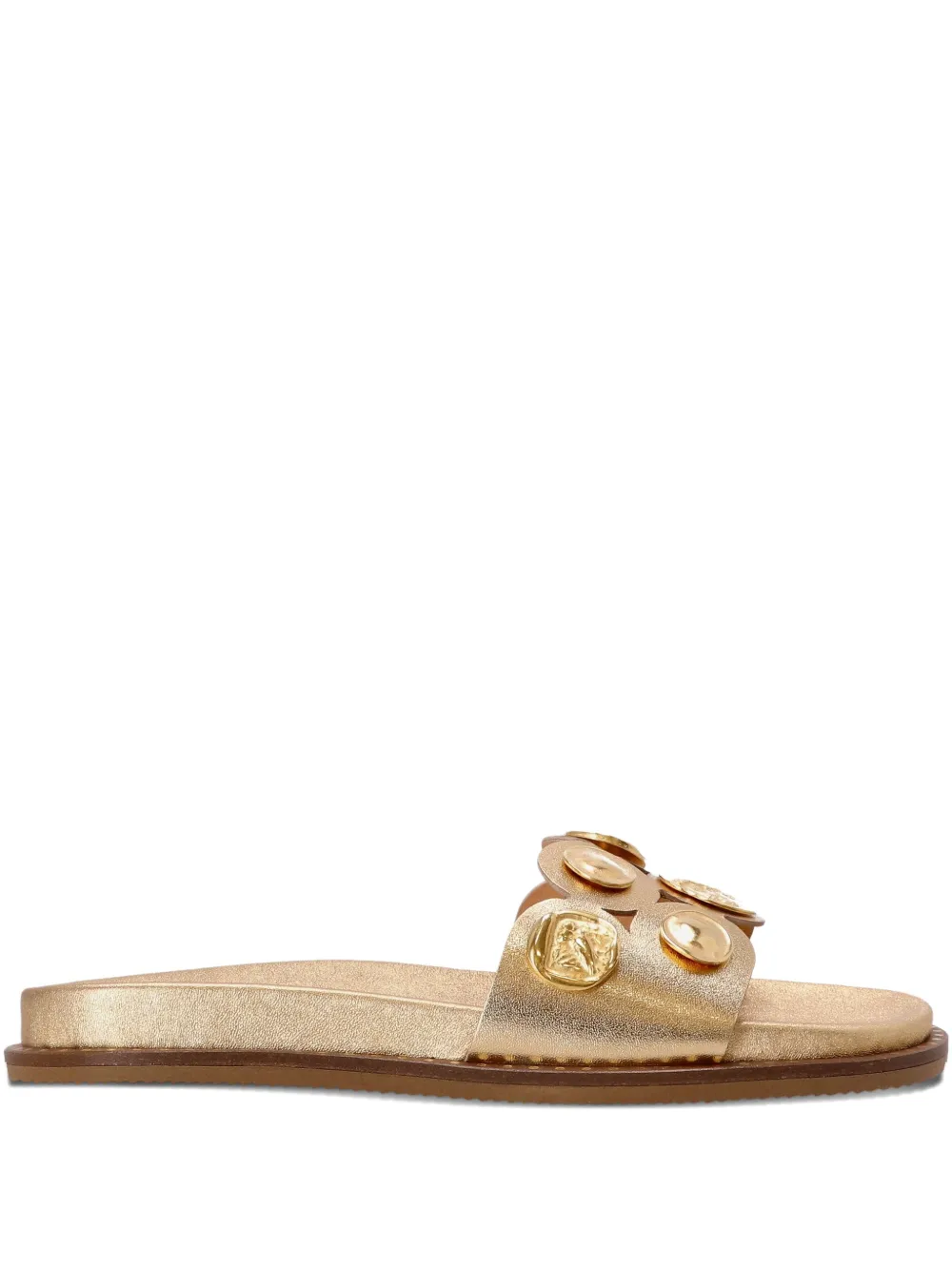 Kotris Sandals Aphrodite Leather Coin-embellished Sandals In Gold