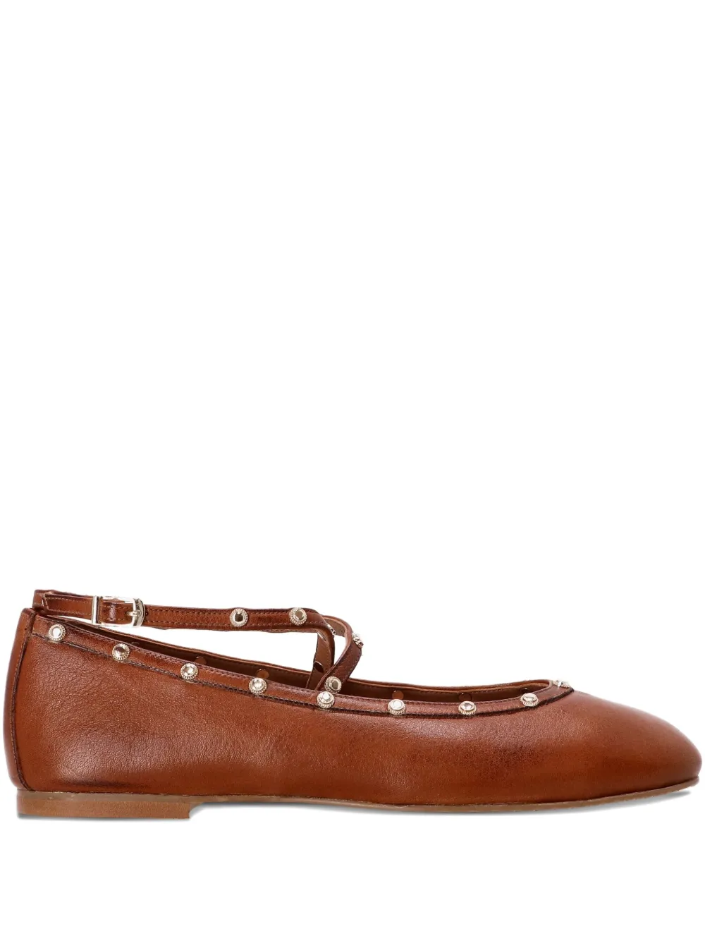 Kotris Sandals Buckle-strap Studded Ballet Flats In Brown