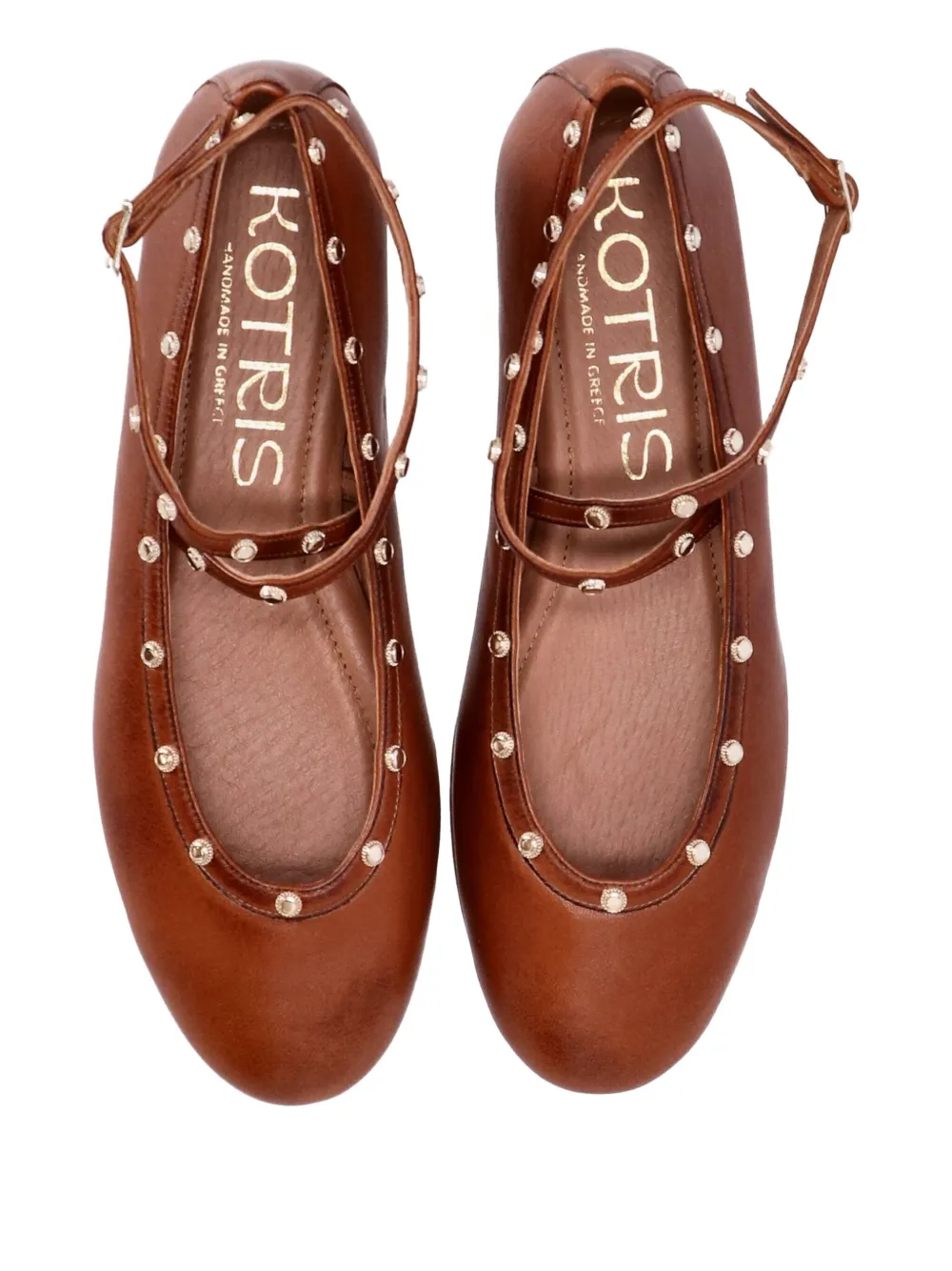 Kotris Sandals Buckle-strap Studded Ballet Flats In Brown