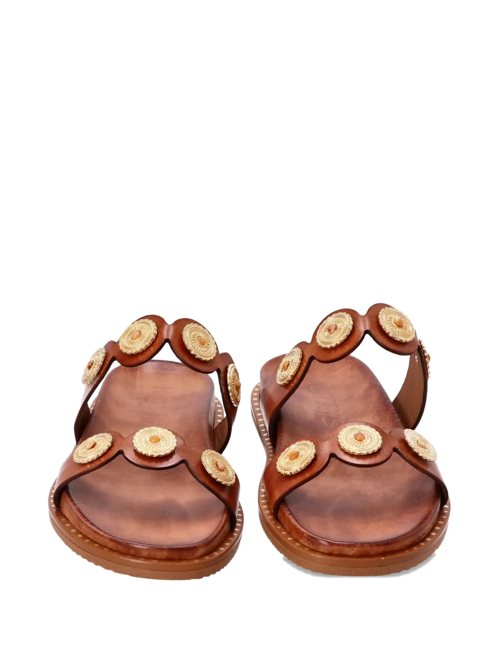 Kotris Sandals leather double-strap embellished sandals Brown