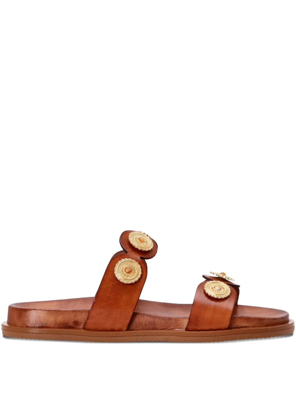 Kotris Sandals leather double-strap embellished sandals Brown