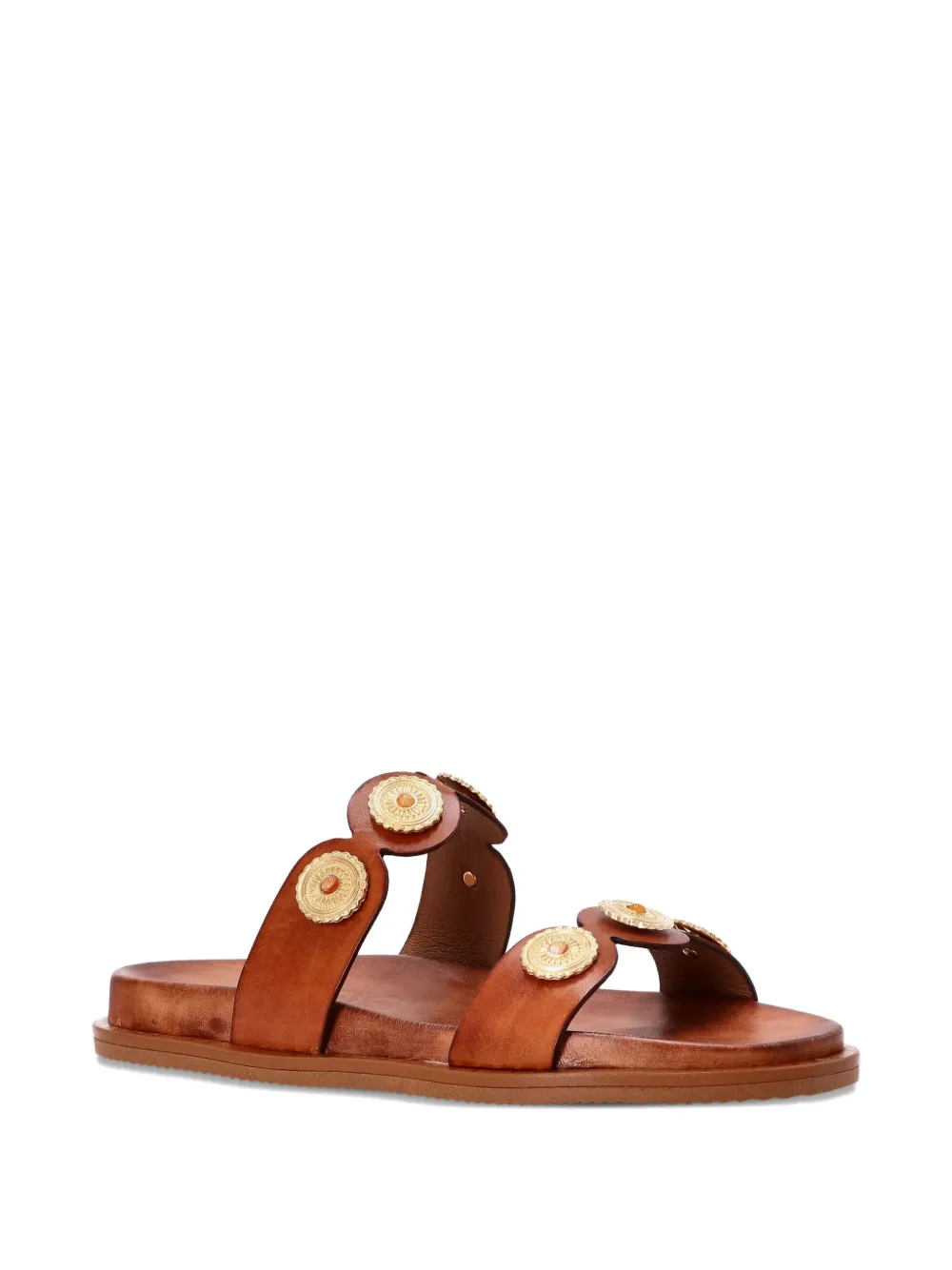 Kotris Sandals leather double-strap embellished sandals Brown