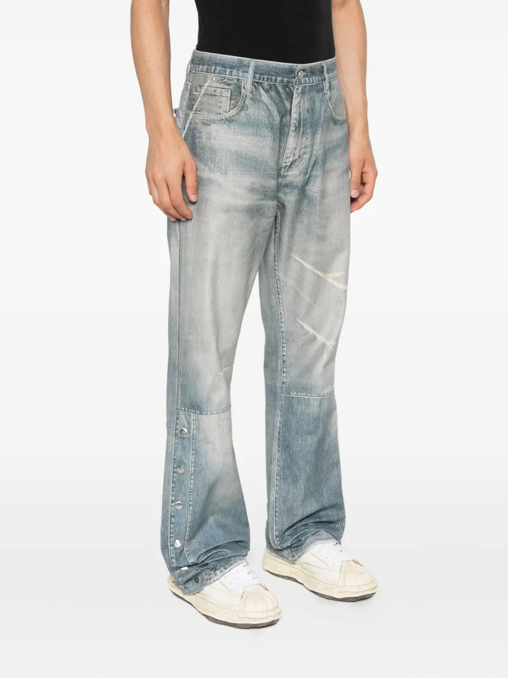 Purple Brand Gerafelde jeans met knoopsluiting Blauw