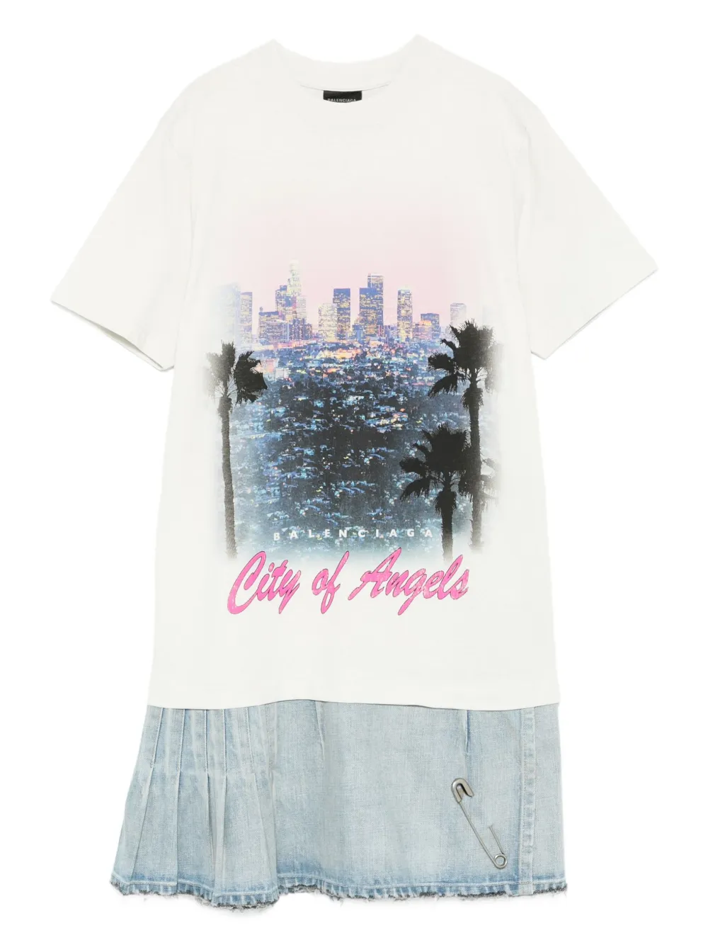 Balenciaga Abito denim plissettato con stampa - Bianco