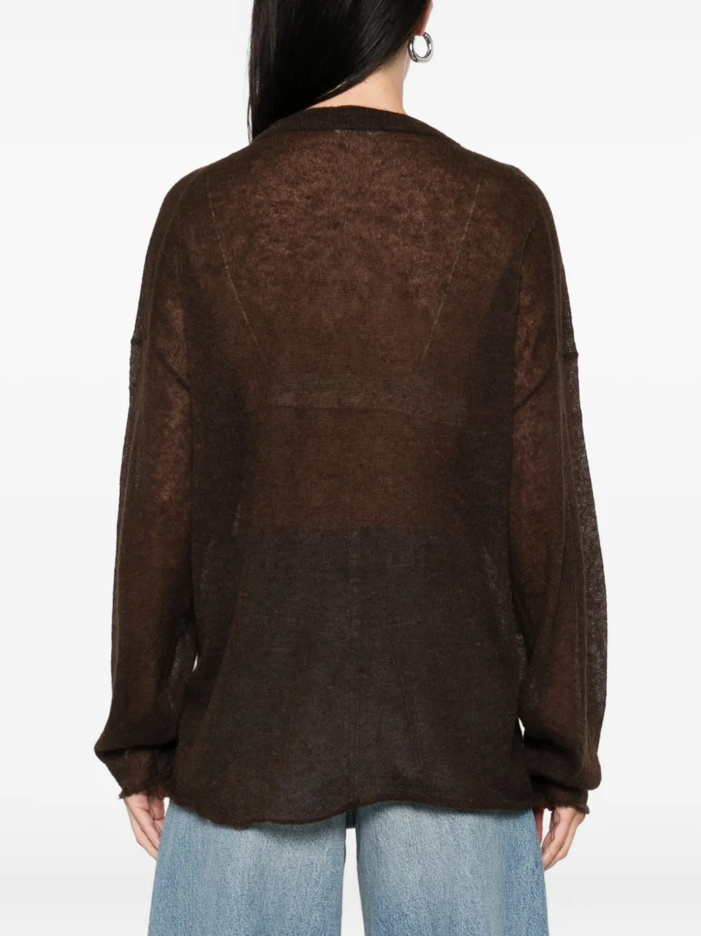Haikure frayed-hemline round-neck sweater Bruin
