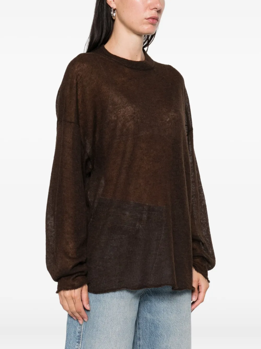 Haikure frayed-hemline round-neck sweater Bruin