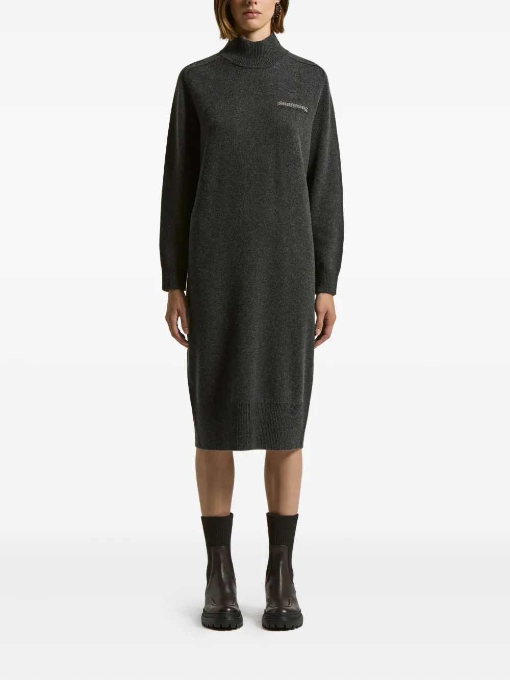 Peserico Detail At The Chest Cashmere Dress In Gray