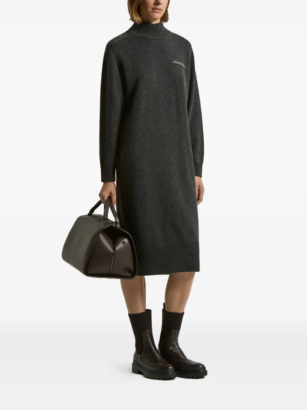 Peserico Detail At The Chest Cashmere Dress In Gray