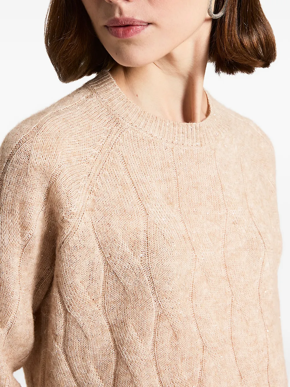 Peserico Kabelgebreide trui met ronde hals Beige