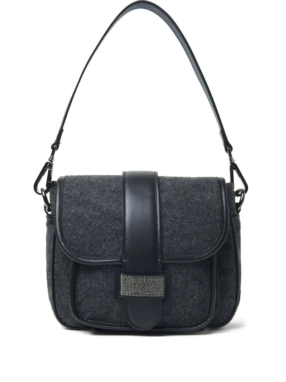 Peserico Borsa a spalla con finiture in pelle - Grigio