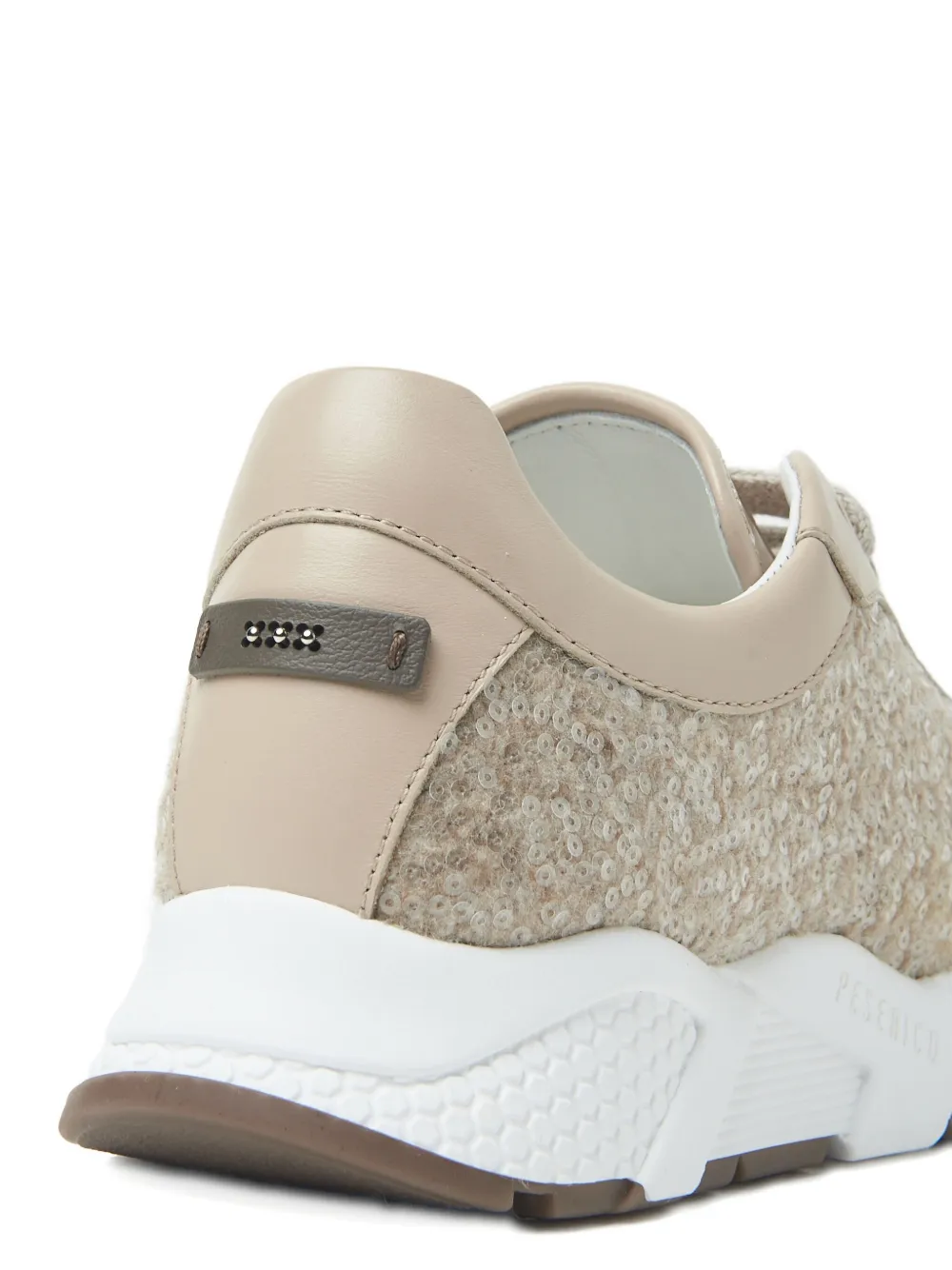 Peserico Sequin-embellished Leather Sneakers In Neutral