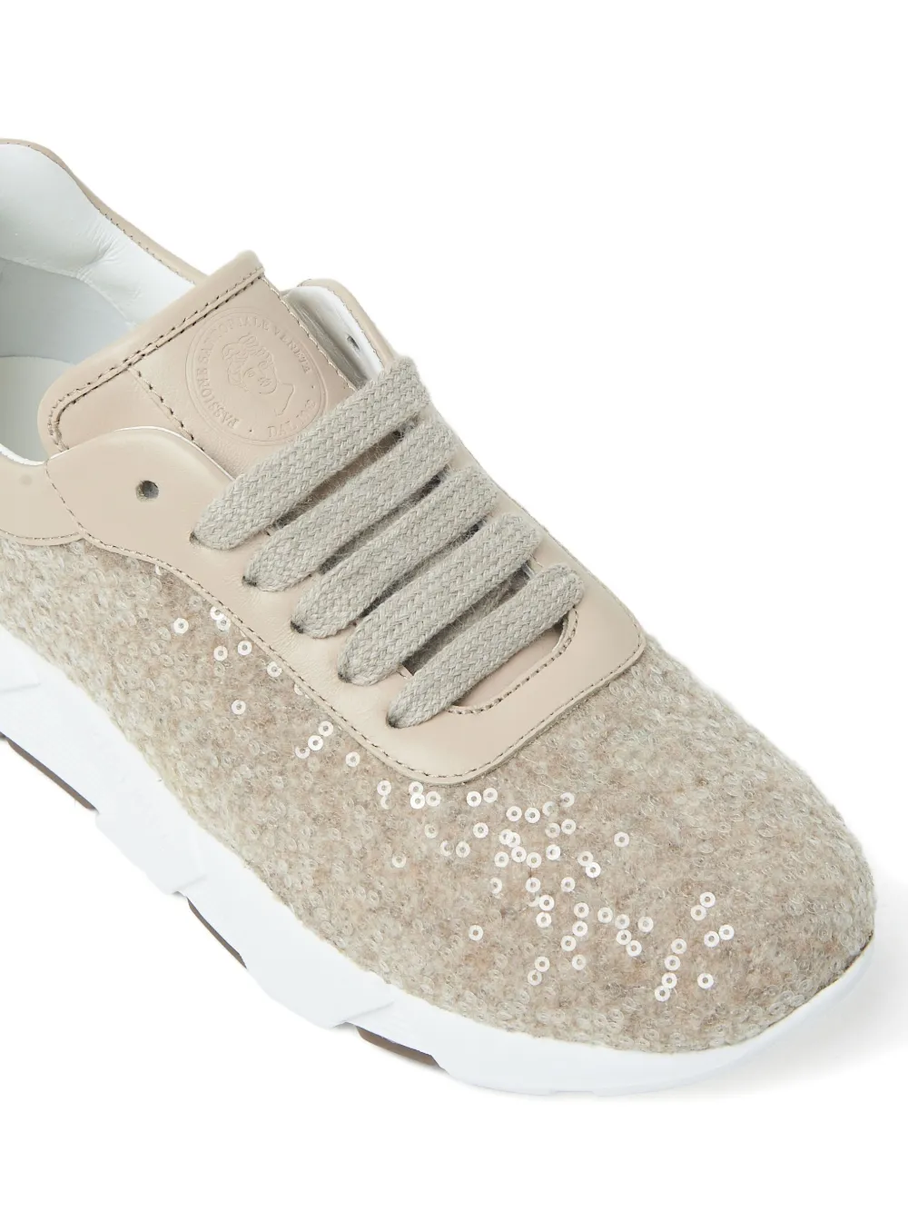 Peserico Sequin-embellished Leather Sneakers In Neutral