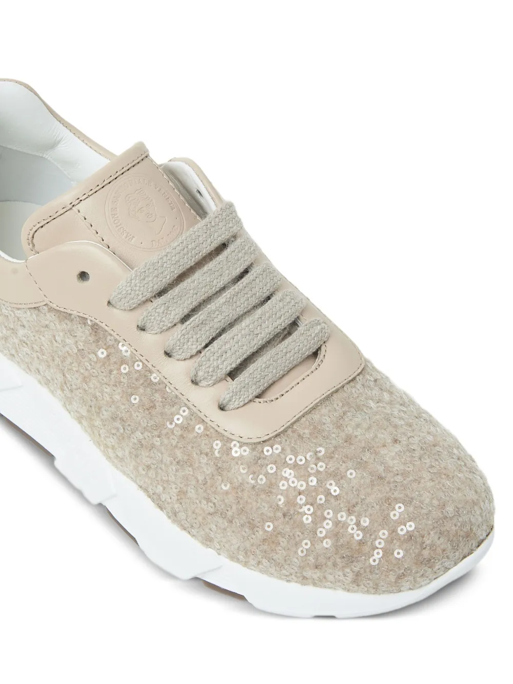 Peserico Leren sneakers verfraaid met pailletten Beige