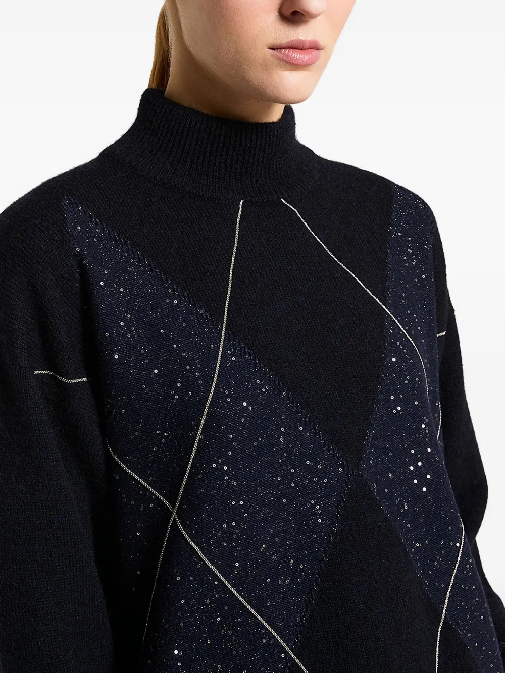 Peserico Argyle-pattern Embellished Sweater In Blue