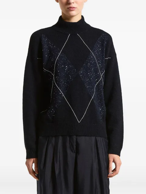 Peserico argyle-pattern embellished sweater