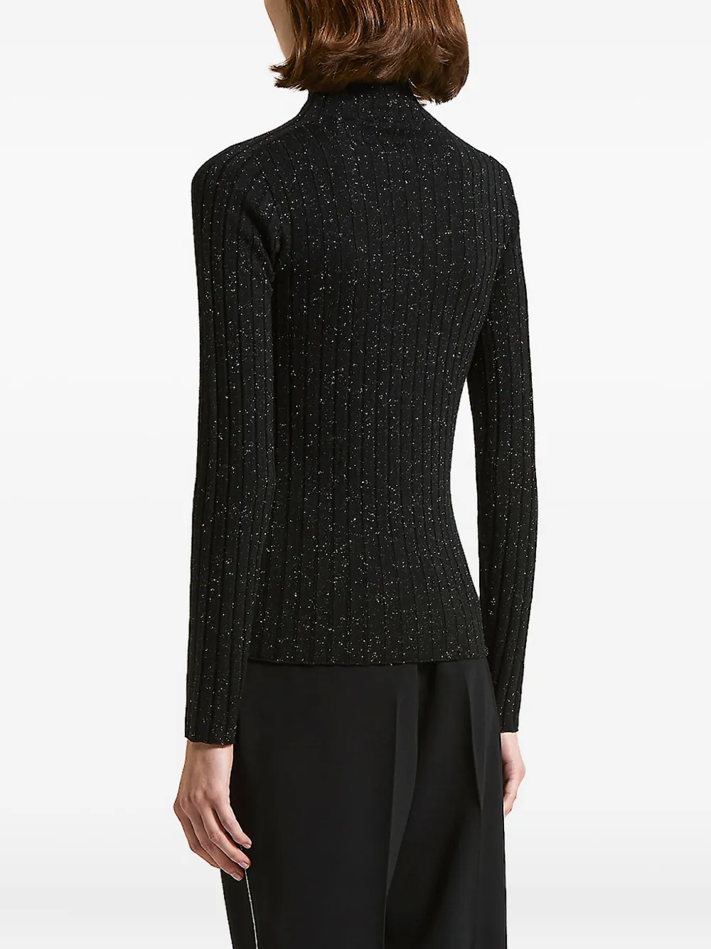 Peserico Wool And Viscose Rib-knit Mock-polo-neck Jumper With Lurex In Black