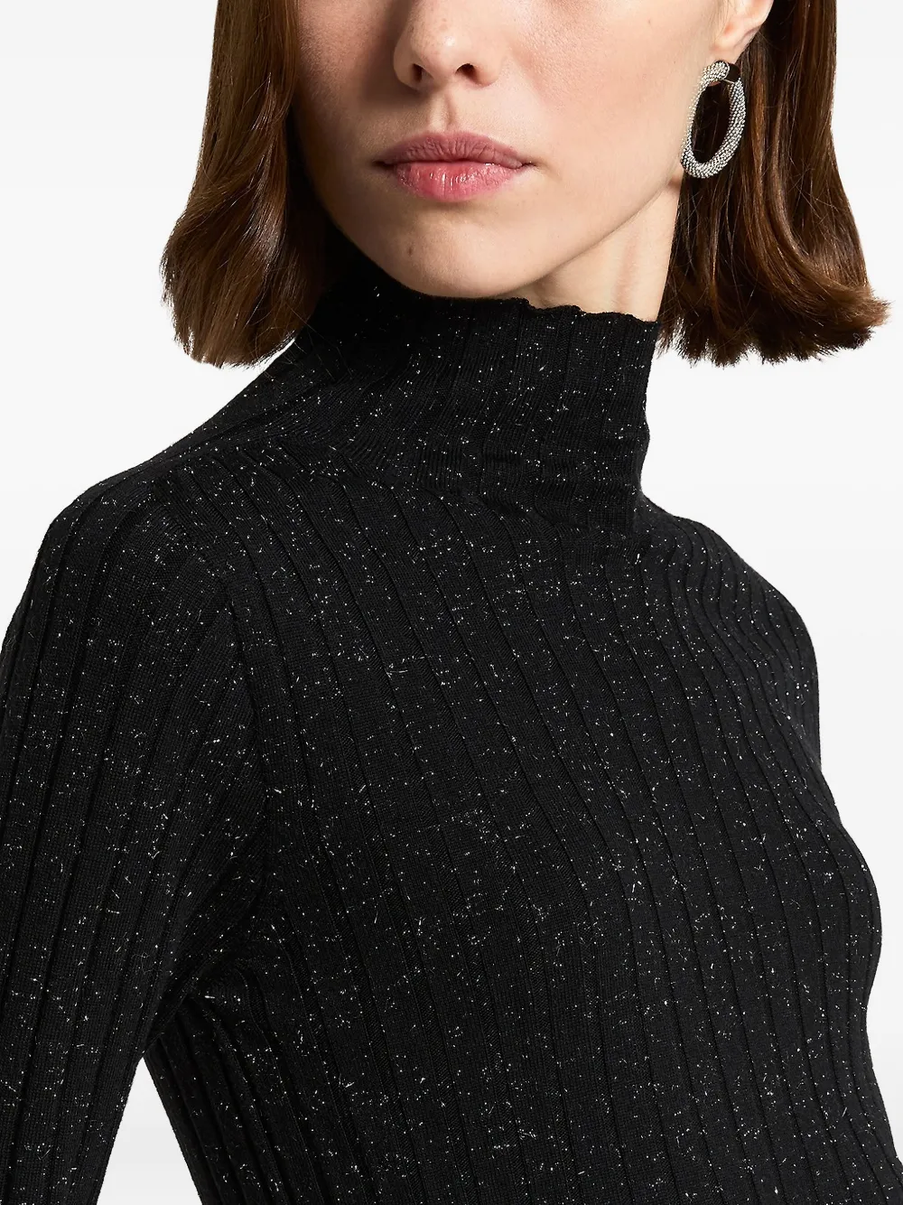 Peserico Wool And Viscose Rib-knit Mock-polo-neck Jumper With Lurex In Black