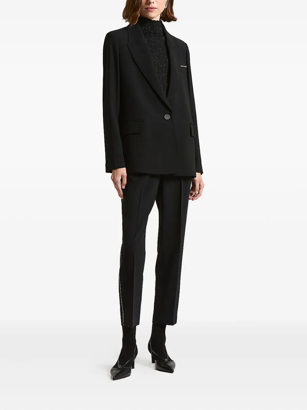 Peserico Wool And Viscose Rib-knit Mock-polo-neck Jumper With Lurex In Black