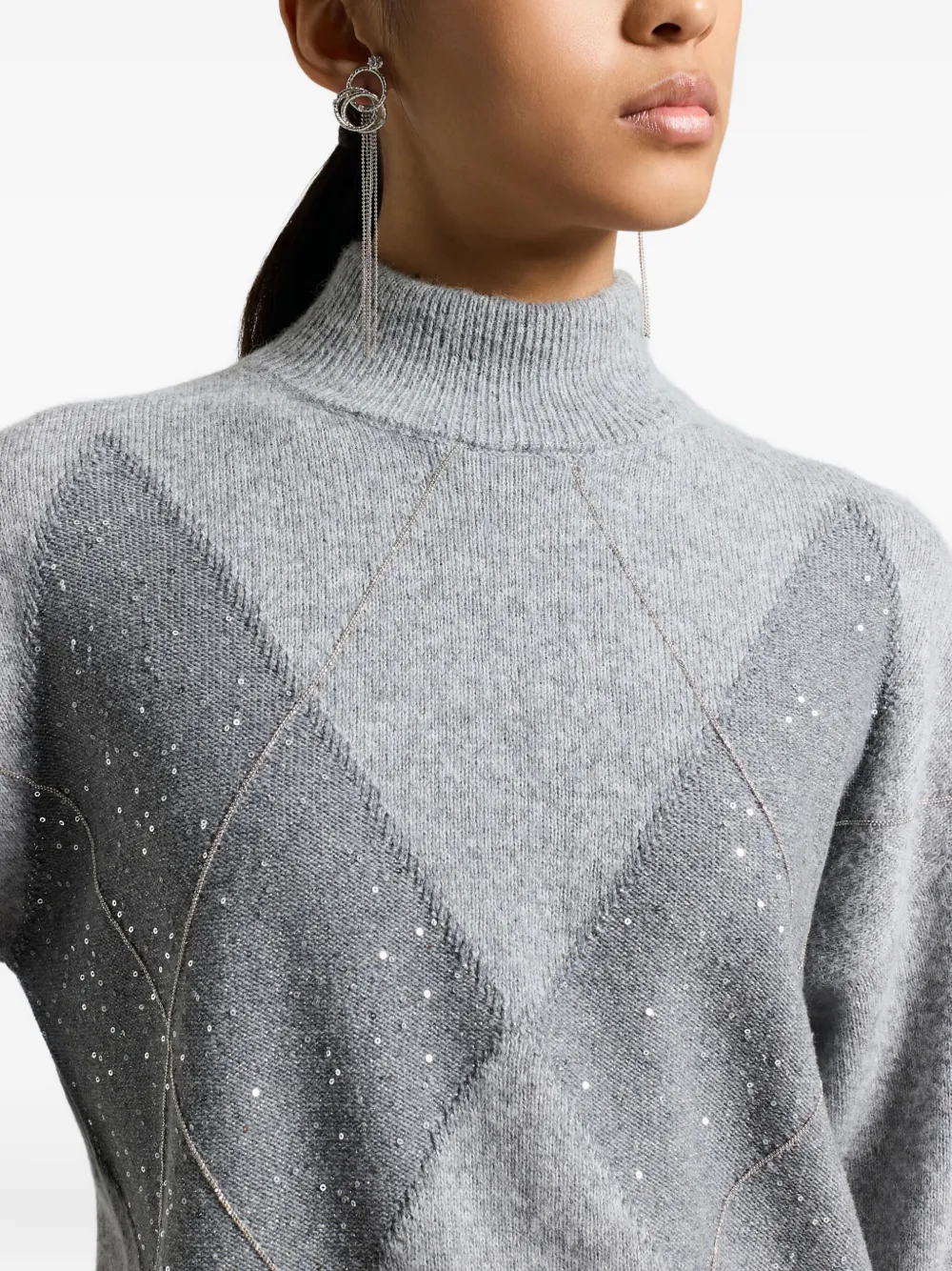 Peserico Sweater met hoge hals en pailletten versiering Grijs