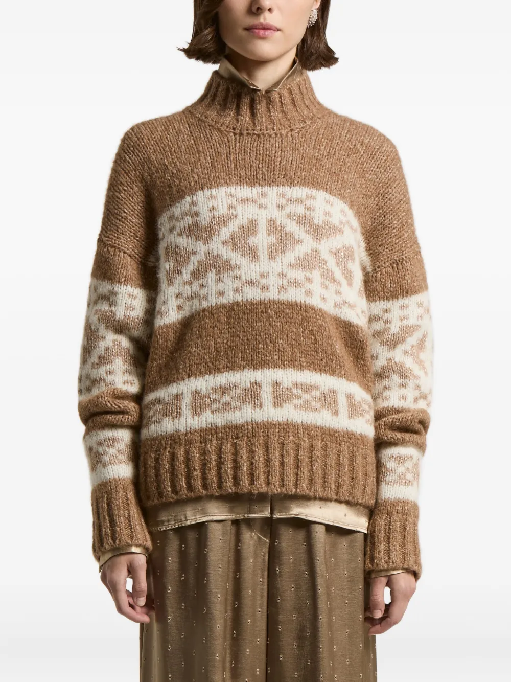 Peserico fairisle-pattern high-neck sweater | Neutrals | Image 1