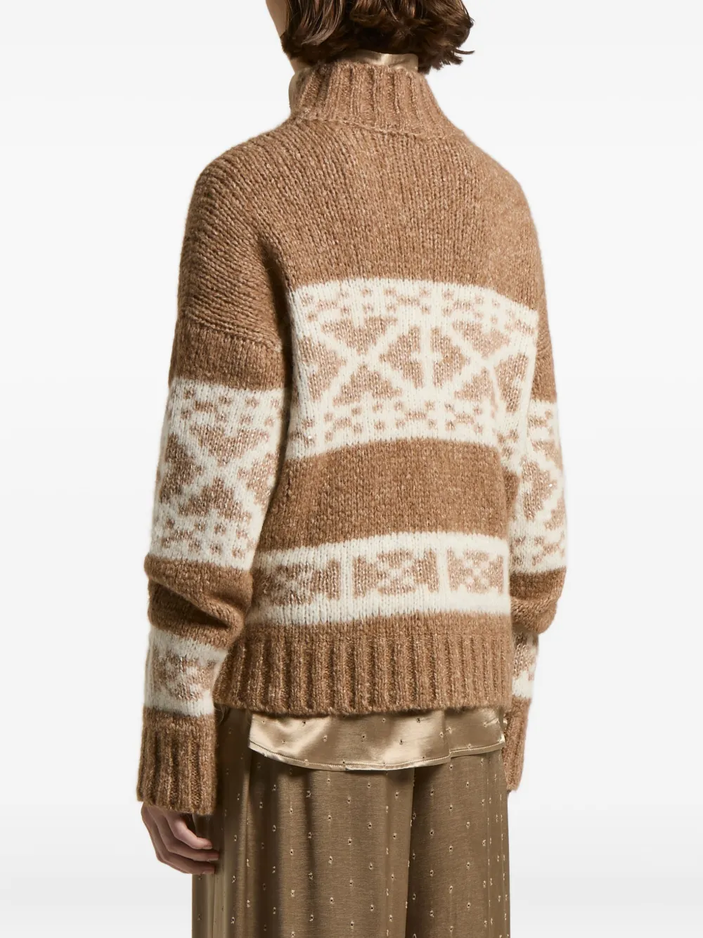 Peserico Fairisle-pattern High-neck Sweater In Brown