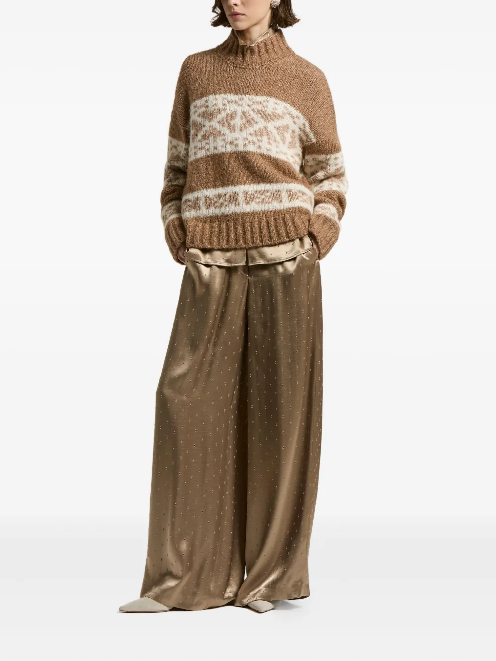 Peserico Fairisle-pattern High-neck Sweater In Brown