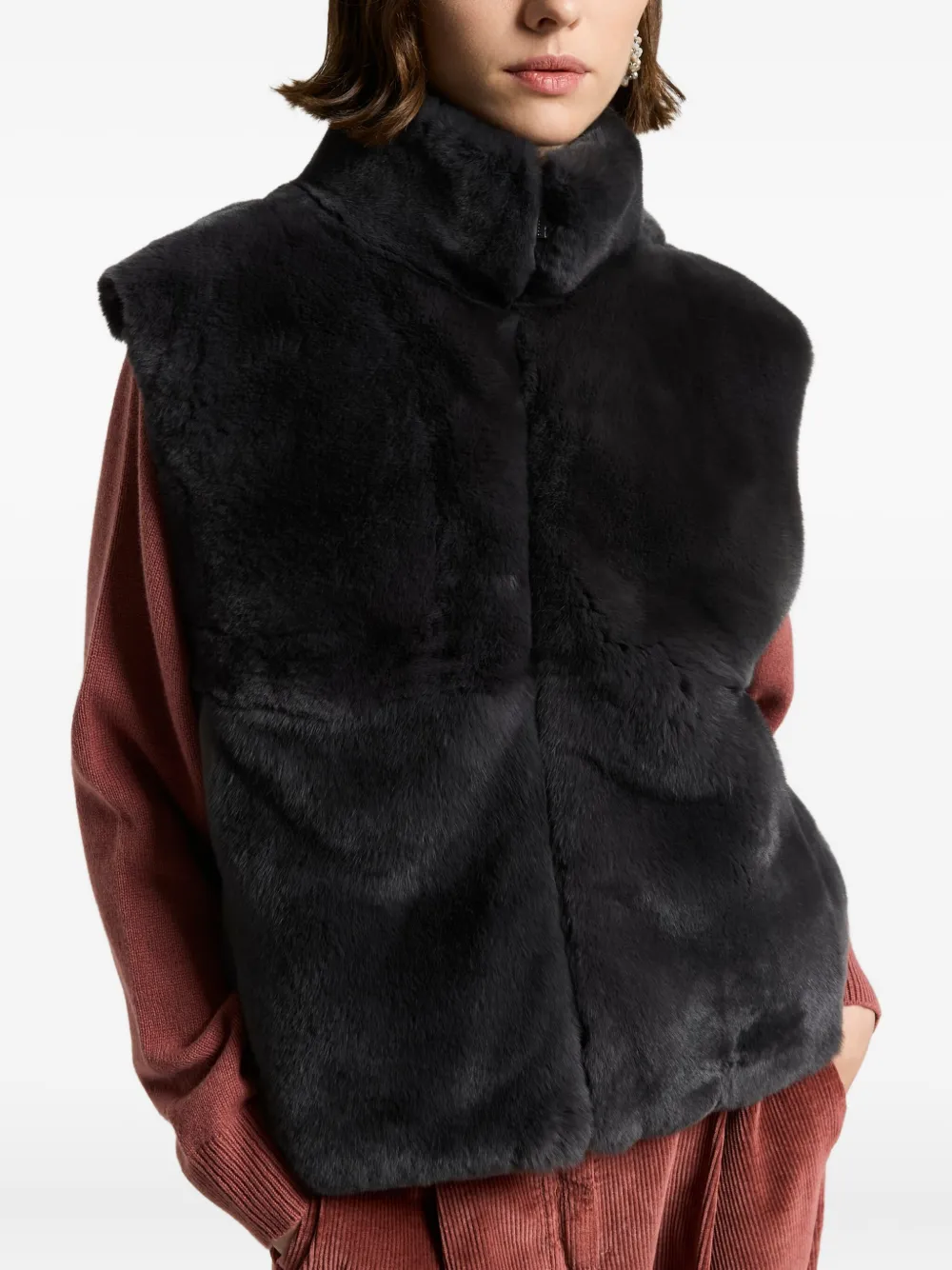 Peserico High-neck Zip-fastening Waistcoat In Gray