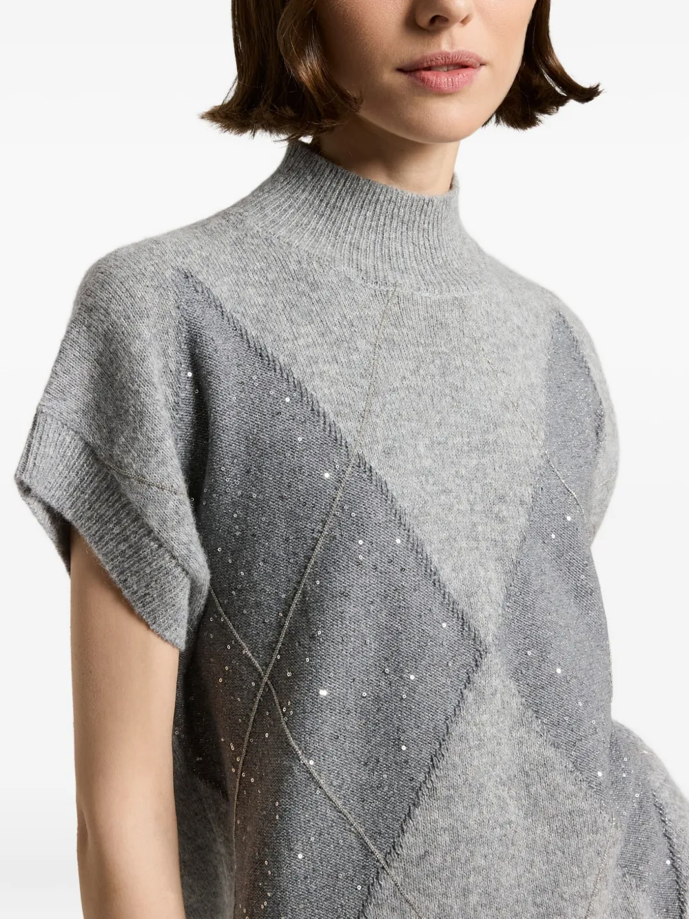 Peserico Sequin-embellished High-neck Vest In Gray
