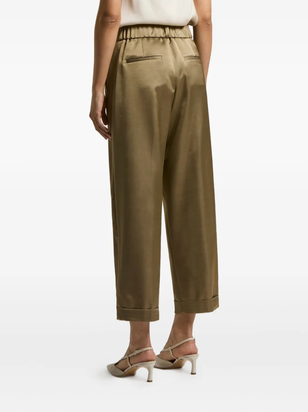 Peserico Pleated-front Satin Trousers In Green